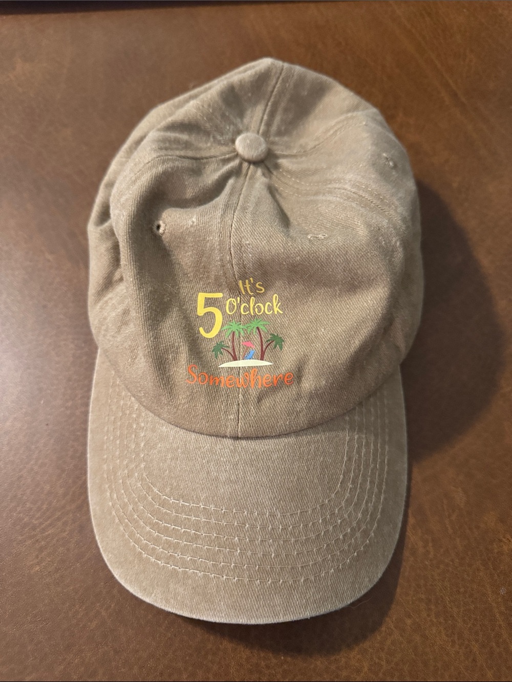 Brown Baseball Cap with 'It's 5 O'clock Somewhere'